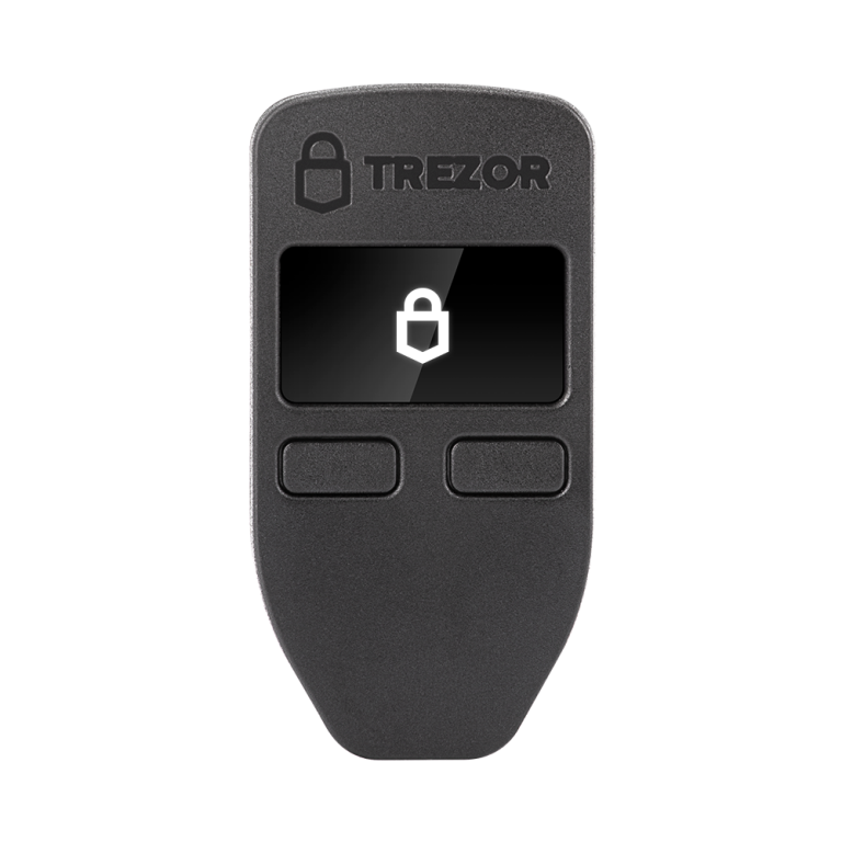 Trezor Model One Black front view screen lock 768x768