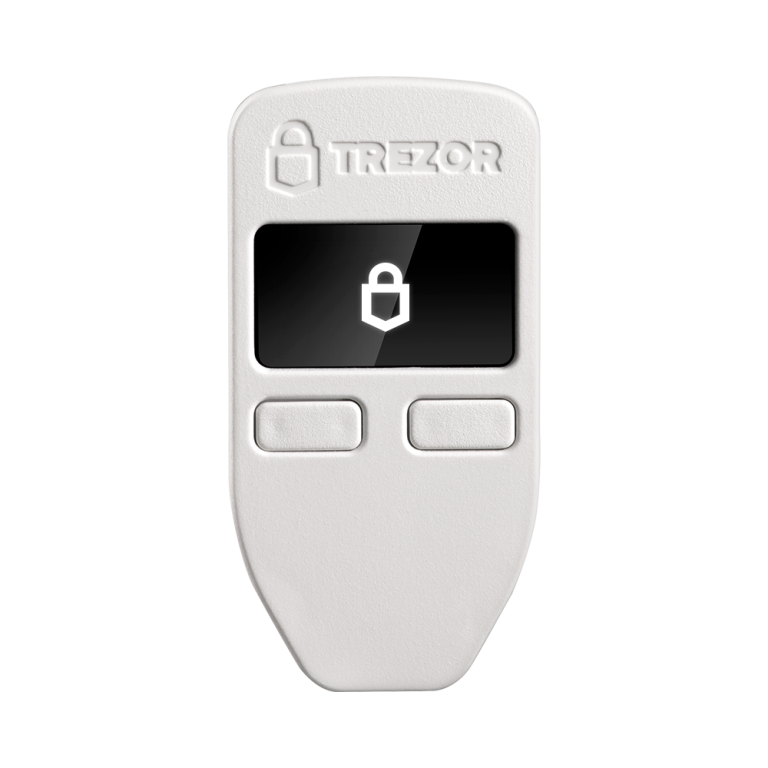 Trezor Model One White front view screen lock 1 768x768